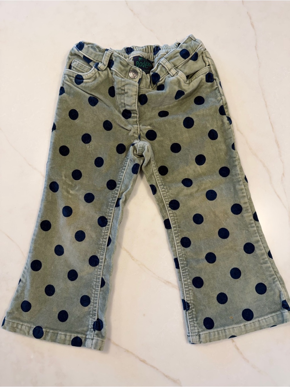 Mini Boden Kids Olive Corduroy Polka Dot Pants size 2-3